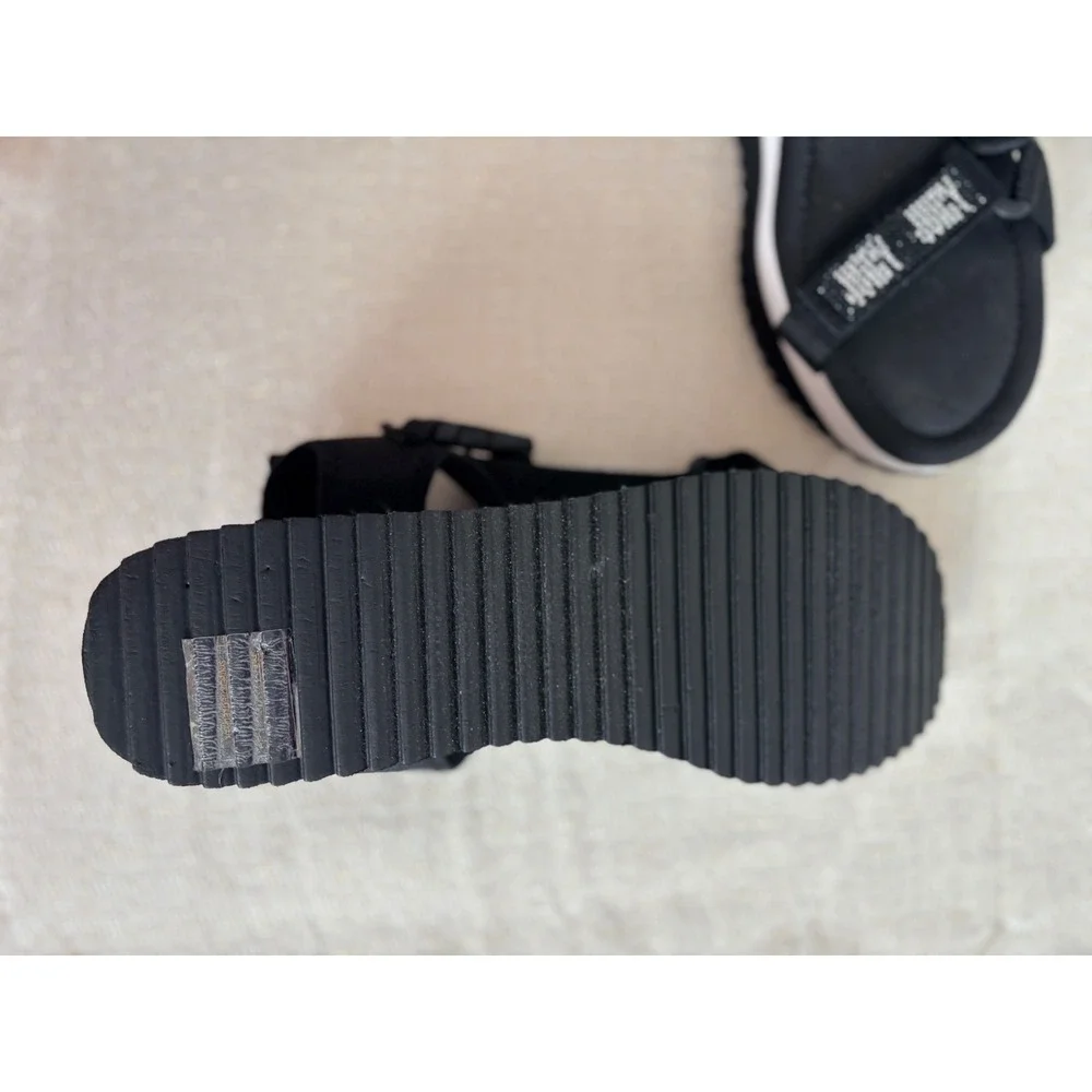 Juicy Couture Black Rhinestone Logo Platform Sporty Sandals Women's‎ Size 10